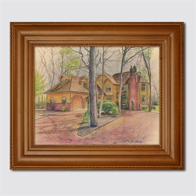 Hand Drawn Color Pencil House Portrait on Wood from Photo,by myDaVinci - myDaVinci